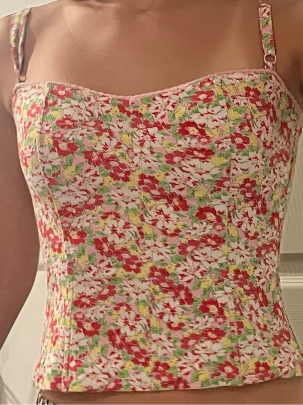 Ticci Tonetto Strapless Floral Bustier Top in Red, Green, Yellow